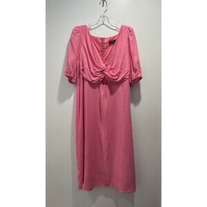 Eloquii Plus Size 20 Bright Pink Twist Bodice Cut Out Midi Dress Linen Blend